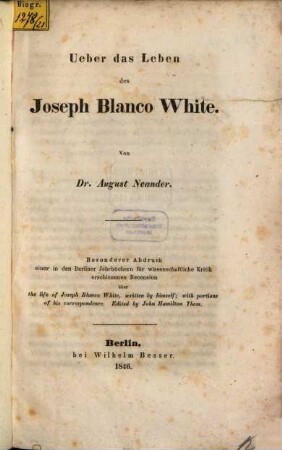 Über das Leben Joseph Blanco White