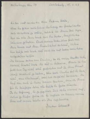Brief von Justus Schmitt an Georg Kolbe