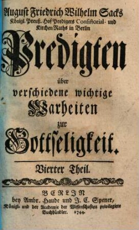 Predigten über verschiedene wichtige Wahrheiten zur Gottseligkeit, 4