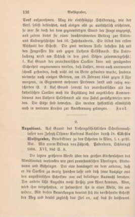 136-138 [Rezension] Rauscher, Joseph Othmar von, Augustinus