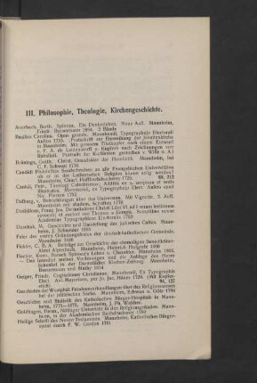 III. Philosophie, Theologie, Kirchengeschichte.
