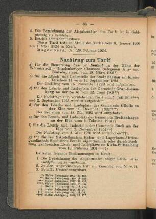 Nachtrag zum Tarif