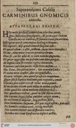 Sapientisimi Caselij Carminibus Gnomisis