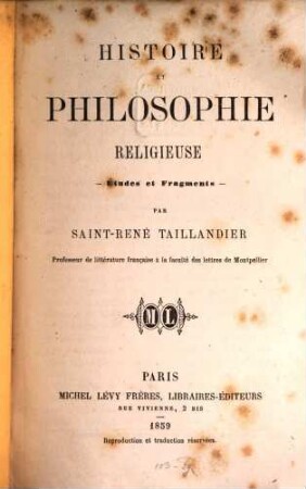 Histoire et philosophie réligieuse : Etudes et fragments