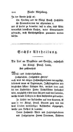 Sechste Abtheilung. Die Titel an Magisträte und Gerichte, außerhalb der Königl. Preuß. Lande,...