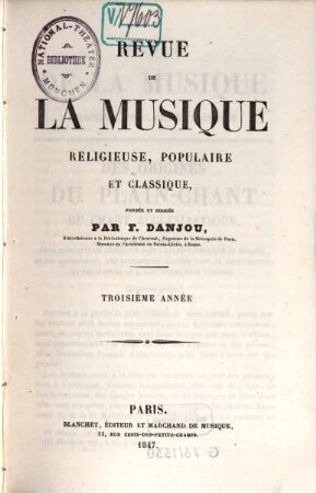 Revue de la musique religieuse, populaire et classique. 3. 1847