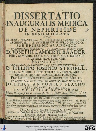Dissertatio Inauguralis Medica De Nephritide In Xenium Oblata
