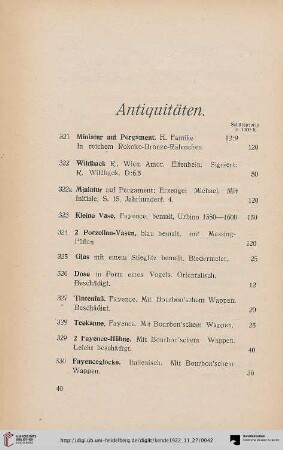 Antiquitäten (Nr. 321-407)