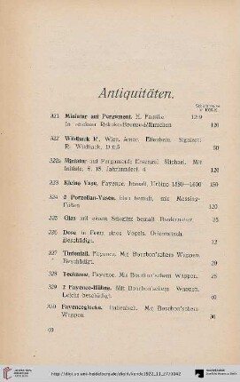 Antiquitäten (Nr. 321-407)
