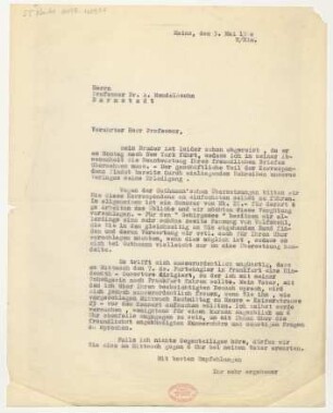 Brief an Arnold Ludwig Mendelssohn : 03.05.1930