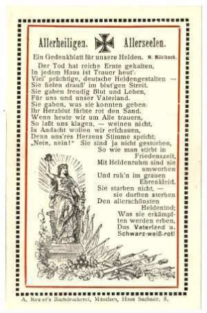 Text-Karten, ohne Nummern: Allerheiligen. Allerseelen.