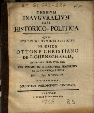 Thesivm Inavgvralivm Pars Historico-Politica