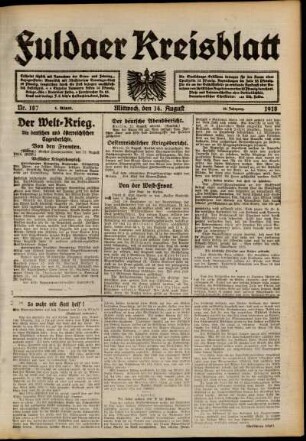 Erste Ausgabe vom Mittwoch, den 14. August 1918.