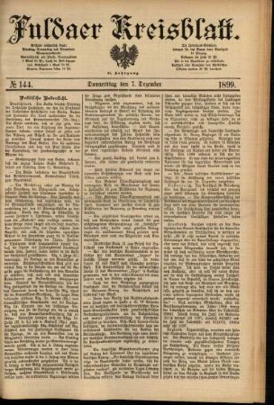 Erste Ausgabe vom Donnerstag, den 07. Dezember 1899.