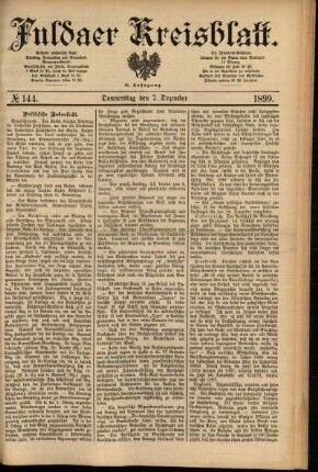 Erste Ausgabe vom Donnerstag, den 07. Dezember 1899.