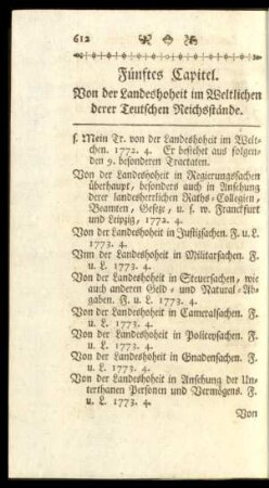 Fünftes Capitel. Von der Landeshoheit im Westlichen derer Teutschen Reichsstände.