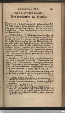 Ad. Tit. XVII. Ord. Proc. Rec. Von Reassumtion des Processus