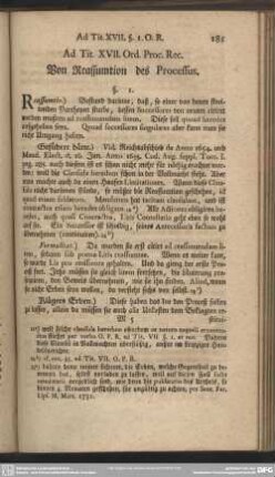 Ad. Tit. XVII. Ord. Proc. Rec. Von Reassumtion des Processus