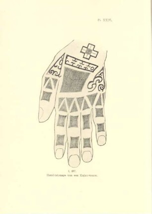 Pl. XXIV. I, 237. Handtatouage van een Kajan-vrouw