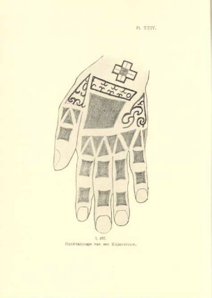 Pl. XXIV. I, 237. Handtatouage van een Kajan-vrouw