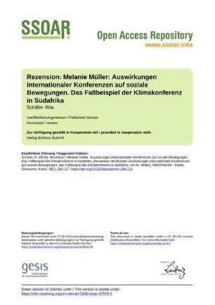 Rezension: Melanie Müller: Auswirkungen internationaler Konferenzen auf soziale Bewegungen. Das Fallbeispiel der Klimakonferenz in Südafrika