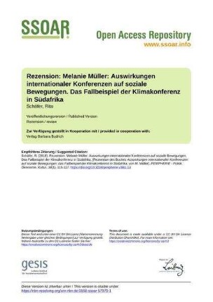 Rezension: Melanie Müller: Auswirkungen internationaler Konferenzen auf soziale Bewegungen. Das Fallbeispiel der Klimakonferenz in Südafrika