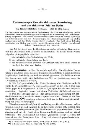 Untersuchungen über die elektrische Raumladung und das elektrische Feld am Boden
