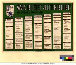 Originaltitel: Was bietet Altenburg in dieser Woche 30. August bis 5. September 1948 Mitgeteilt vom Städtischen Kulturamt Altenburg