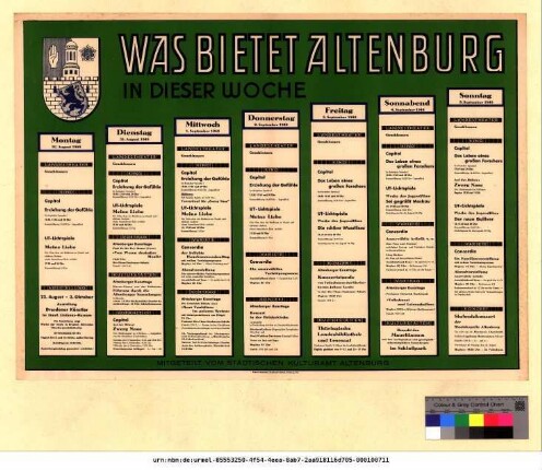 Originaltitel: Was bietet Altenburg in dieser Woche 30. August bis 5. September 1948 Mitgeteilt vom Städtischen Kulturamt Altenburg