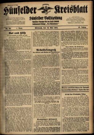 Erste Ausgabe vom Mittwoch, den 16. Mai 1934.