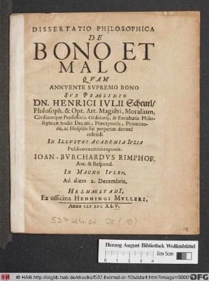 Dissertatio Philosophica De Bono Et Malo