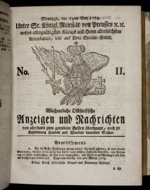 No. 11. Montags, den 14ten Merz 1774