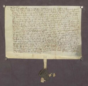 Gültbrief von Einwohnern, der Stadt Ladenburg und der Dörfer Schriesheim, Lützelsachsen, Heddesheim, Käfertal, Neckarhausen und Ilvesheim gegenüber der St. Sebastians-Kirche in Ladenburg.