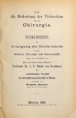 Über die Bedeutung der Vivisection für die Chirurgie : Inaugural-Dissertation