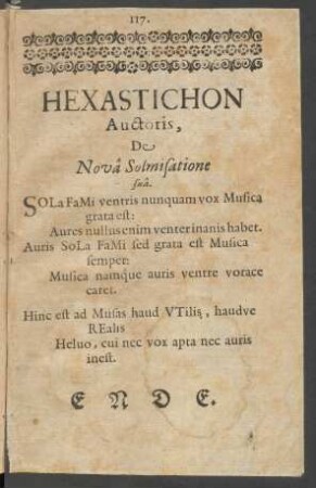 Hexastichon Auctoris, De Nova Solmisatione sua.