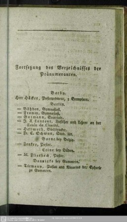 Fortsetzung des Verzeichnisses der Pränumeranten