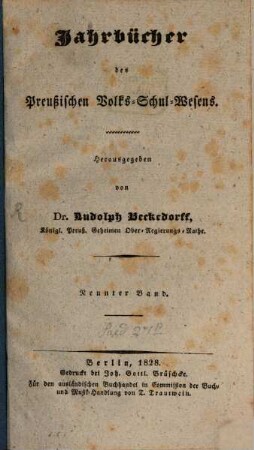 Jahrbücher des preußischen Volks-Schul-Wesens. 9. 1828