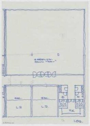 Beschränkter Wettbewerb Erweiterung der Grundkreditbank (nicht realisiert) – Grundriss 1. OG. Berlin-Schöneberg, Nürnberger Straße 68-69