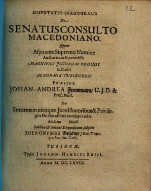 Disputatio inauguralis De senatusconsulto Macedoniano
