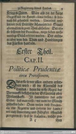 Cap. II. Politicae Prudentiae circa Provisionem