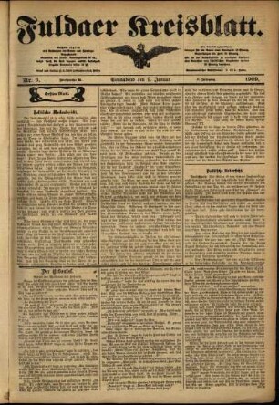 Erste Ausgabe vom Samstag, den 09. Januar 1909.