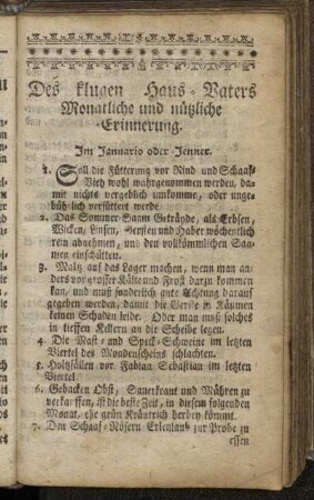 Des klugen Haus-Vaters Monatliche und nützliche Erinnerung