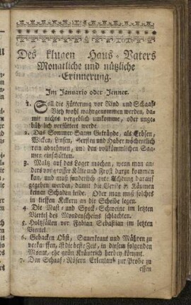 Des klugen Haus-Vaters Monatliche und nützliche Erinnerung