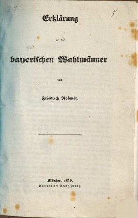 Erklärung an die bayerischen Wahlmänner