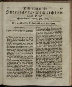 XLIII. Stück. Sonnabends: den 28. Oct. 1797.