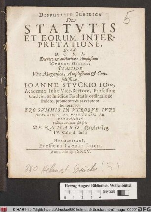 Disputatio Iuridica De Statutis Et Eorum Interpretatione