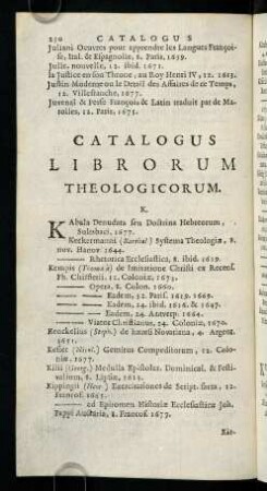 250-256, Catalogus Librorum Theologicorum. K.