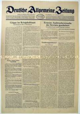 Tageszeitung "Deutsche Allgemeine Zeitung" überwiegend zum Kriegsverlauf an der Ostfront
