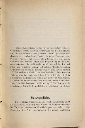 Zwei Fälle von primären malignen Lungentumoren im Anschluss an Lungen Tuberkulose ...