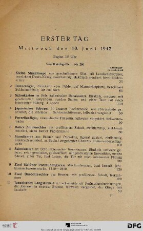 Erster Tag: Mittwoch, den 10. Juni 1942, Beginn 15 Uhr (Nr. 1-200)